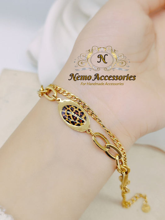 stainless steel leopard print chain braclet