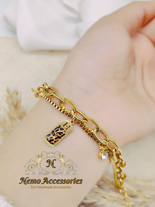 stainless steel leopard print chain braclet