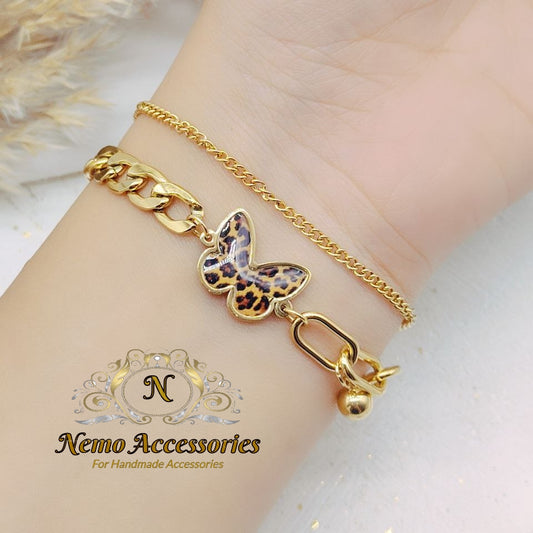 stainless steel leopard print chain braclet