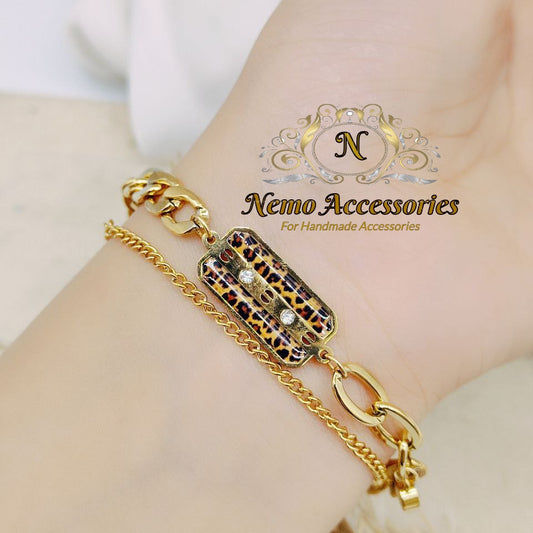 stainless steel leopard print chain braclet