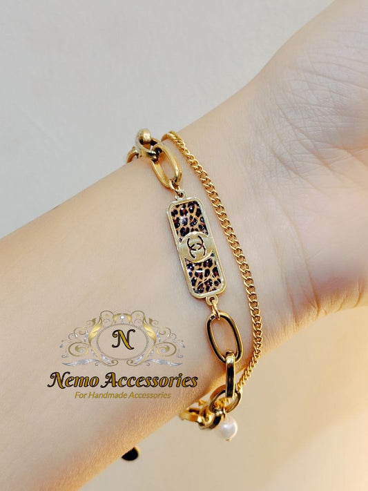 stainless steel leopard print chain braclet