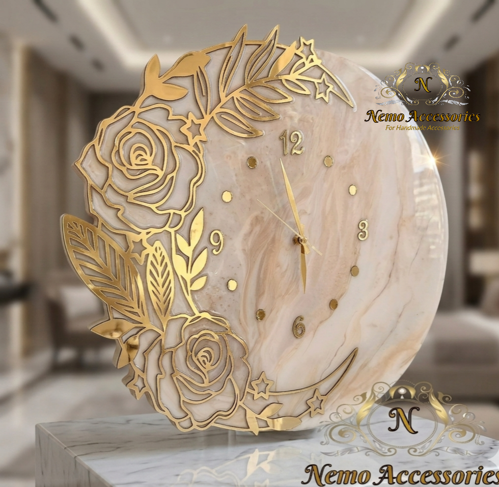 ساعة حائط هاندميد من الريزن بتصميم رخامى